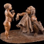 Anthropologist/Artist John Gurche's bronze sculpture of a Homo neanderthalensis mother and child in the David H. Koch Hall of Human Origins.
